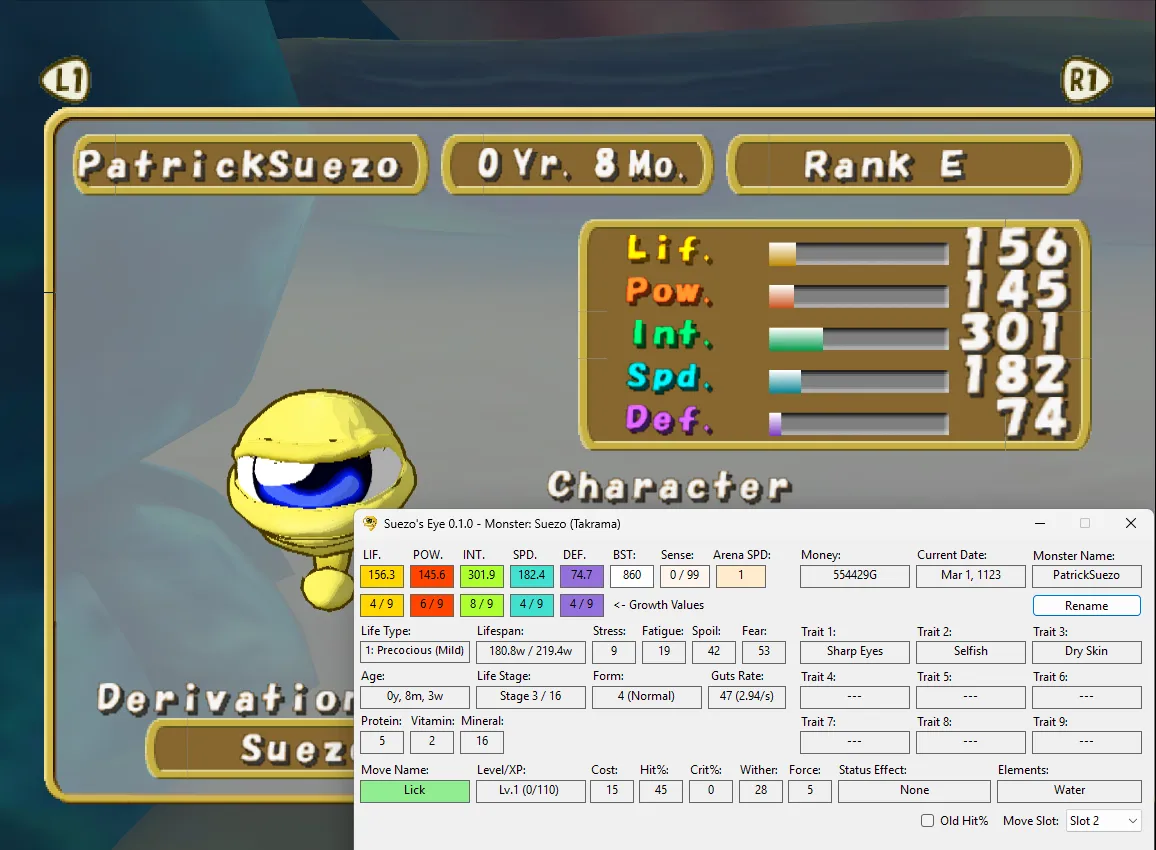 Lexi's Suezo's Eye Viewer monster data and lifespan